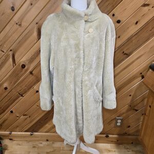 Vintage 80s Neiman Marcus‎ Womens Faux Fur Heavy Coat Medium Glam City Cream